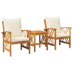 Ensemble de salon de jardin 3 pièces avec coussins en bois d'acacia massif