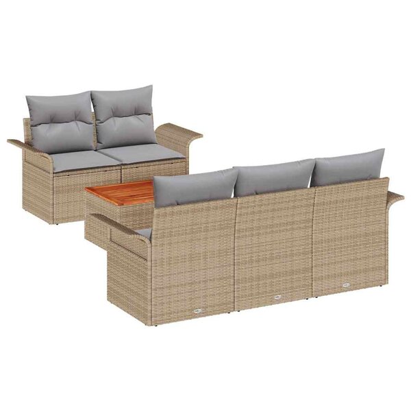 vidaXL Ensemble de canapé de jardin avec coussin 6 Pièces Beige polyrotin