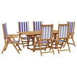 vidaXL Ensemble à manger de jardin 7 Pièces bleu blanc tissu bois massif