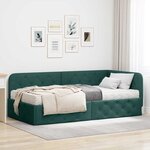 vidaXL Cadre de lit d'angle avec matelas Vert foncé 90 x 190 cm tissu