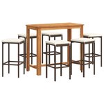 vidaXL Ensemble de bar de jardin 7 Pièces marron bois massif acacia rotin
