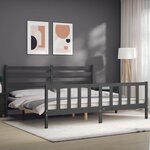 vidaXL Cadre de lit avec tête de lit gris 200x200 cm bois massif