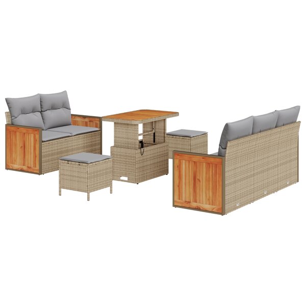 Ensemble de sofa de jardin 8 pièces avec coussins beige poly rattan acacia