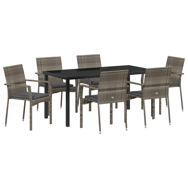 vidaXL Ensemble de repas de jardin 7 pièces avec coussins gris en poly rattan