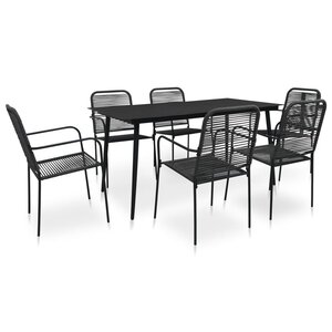 vidaXL Ensemble à manger de jardin 7 Pièces Corde en coton et acier Noir