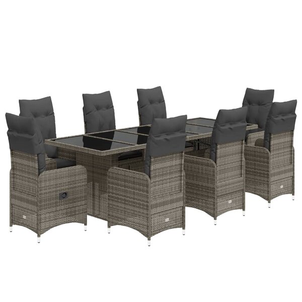 vidaXL Ensemble de bistro de jardin 9 Pièces coussins gris poly rotin