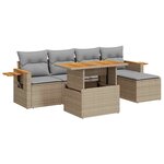 vidaXL Salon de jardin 6 Pièces avec coussins beige résine tressée acacia