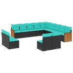 vidaXL Salon de jardin avec coussins 13 Pièces noir résine tressée