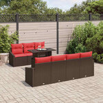 vidaXL Ensemble de canapé de jardin 8 Pièces Marron et rouge polyrotin