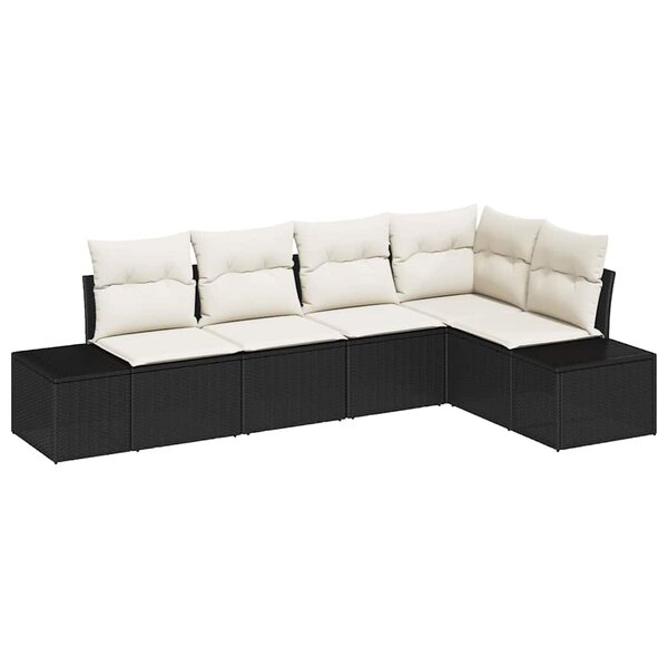 vidaXL Ensemble de canapé de jardin avec coussin 5 Pièces Noir et Crème