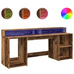 Bureau table poste de travail meuble d'ordinateur informatique étude avec lumières LED vieux bois bois d'ingénierie brun 02_0023437