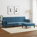 vidaXL Canapé-lit à 2 places avec repose-pied bleu velours