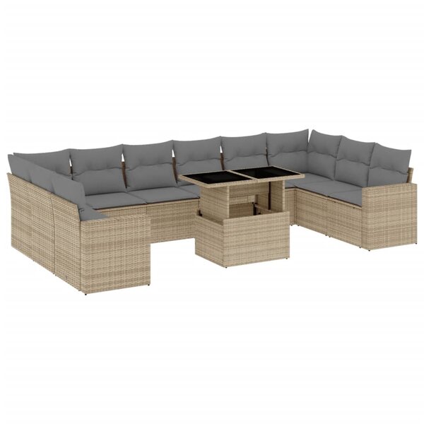 vidaXL Salon de jardin 11 Pièces avec coussins beige résine tressée