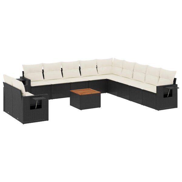vidaXL Salon de jardin 12 Pièces avec coussins noir résine tressée