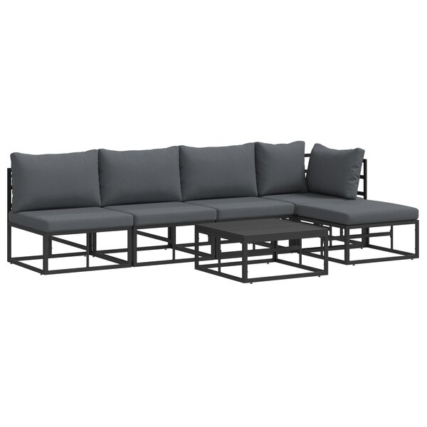 vidaXL Ensemble de canapé de jardin avec coussin 6 Pièces Noir Aluminium