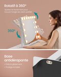 Miroir coiffeuse contrôle tactile 15 ampoules LED ports de charge miroir grossissant détachable 10x 3 températures de couleur support de téléphone 58 x 43 cm blanc mat 12_0006596