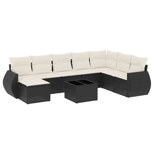 vidaXL Salon de jardin 9 Pièces avec coussins noir résine tressée