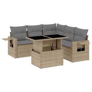 vidaXL Salon de jardin avec coussins 6 Pièces beige résine tressée