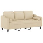 vidaXL Canapé 3 places avec oreillers décoratifs crème 180 cm tissu