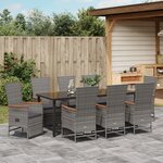 vidaXL Ensemble jardin 9 pièces avec coussins gris en poly rattan
