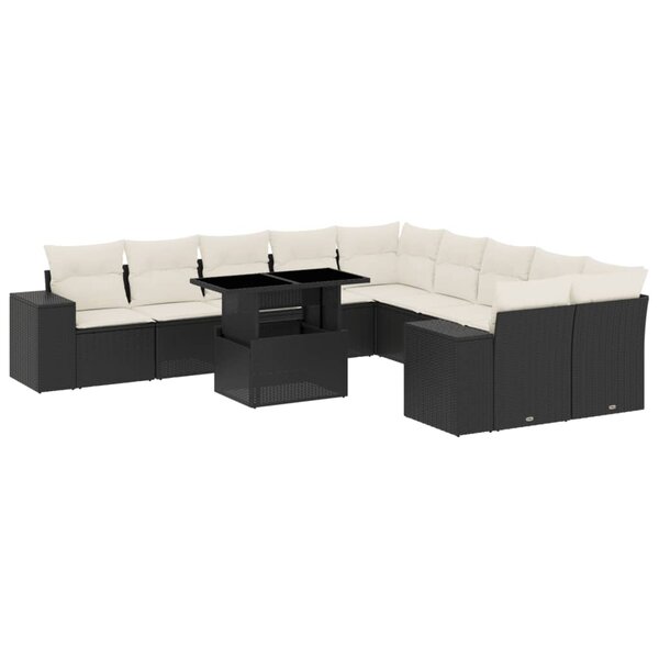vidaXL Salon de jardin 11 Pièces avec coussins noir résine tressée