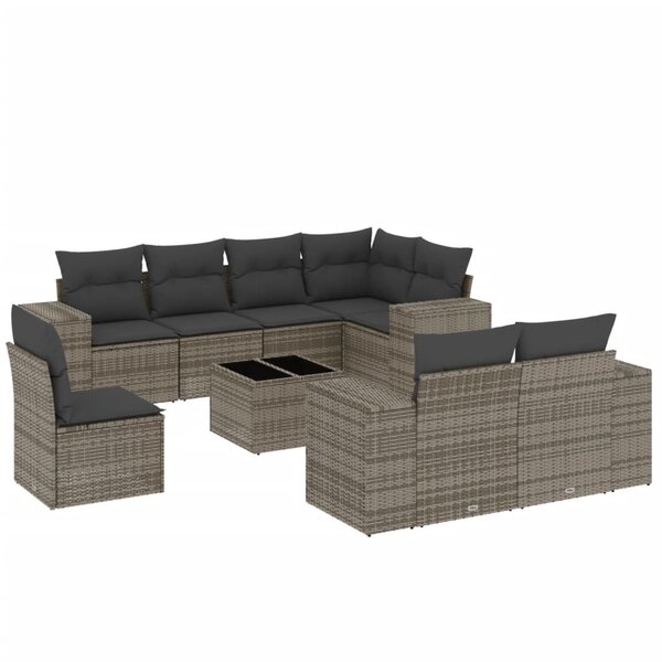 vidaXL Salon de jardin 9 Pièces avec coussins gris résine tressée