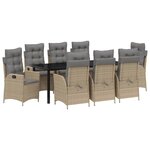 vidaXL Ensemble de salle à manger pour jardin 9 Pièces Beige polyrotin