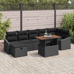 vidaXL Ensemble de canapé de jardin avec coussin 8 Pièces Noir Poly rotin