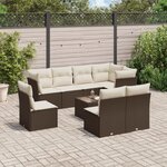 vidaXL Salon de jardin avec coussins 9 Pièces marron résine tressée