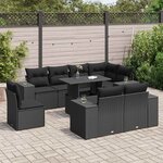 vidaXL Salon de jardin 9 Pièces avec coussins noir résine tressée