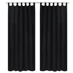 2 Pièces Rideau à Passant Micro Satin Noir 140 x 175 cm