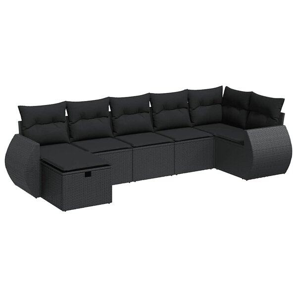 vidaXL Salon de jardin 7 Pièces avec coussins noir résine tressée