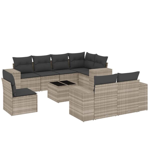vidaXL Salon de jardin 9 Pièces avec coussins gris clair résine tressée
