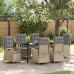 vidaXL Set de salle à manger de jardin de 7 pièces avec coussins beige en poly rattan