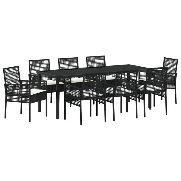 vidaXL Ensemble salle à manger jardin 9 pièces avec coussins Noir Rotin Poly
