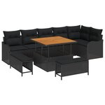 Canapé de jardin 9 pièces avec coussins noir poly rotin