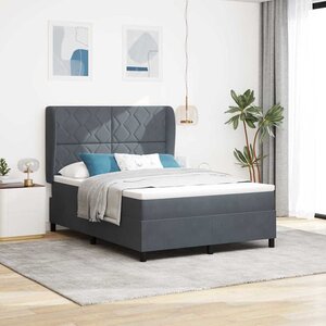 vidaXL Lit à ressorts avec matelas Gris foncé 200 x 140 cm Polyester
