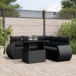 vidaXL Salon de jardin 6 Pièces avec coussins noir résine tressée