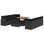 Ensemble de Canapé de Jardin 11 pièces avec Coussins en Poly Rattan Noir
