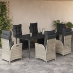 vidaXL Ensemble à manger de jardin et coussins 7 Pièces gris clair rotin