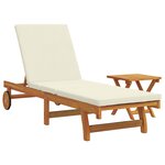 Transat sur roues vidaXL avec une table et un coussin en acacia solide