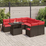 vidaXL Ensemble de canapé de jardin 9 Pièces Marron et rouge polyrotin