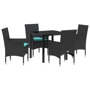 vidaXL Ensemble table et chaises avec coussin 5 Pièces Noir Rotin PE