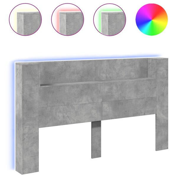 vidaXL Armoire tête de lit avec LED gris béton 180x16 5x103 5 cm