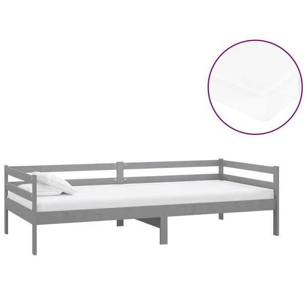 vidaXL Lit de repos avec matelas 90x200 cm Gris Bois de pin massif