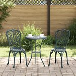 Ensemble de jardin bistro 3 pièces vert en aluminium style fonte