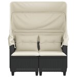 vidaXL Canapé de jardin 2 places avec auvent et tabourets noir rotin