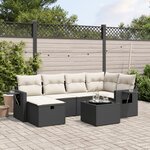 vidaXL Salon de jardin 7 Pièces avec coussins noir résine tressée