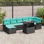 vidaXL Ensemble de canapé de jardin avec coussin 8 Pièces Noir Poly rotin