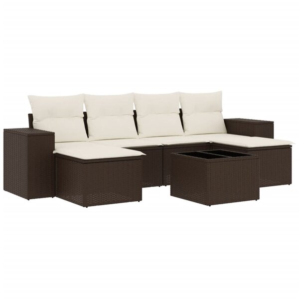 vidaXL Salon de jardin avec coussins 7 Pièces marron résine tressée